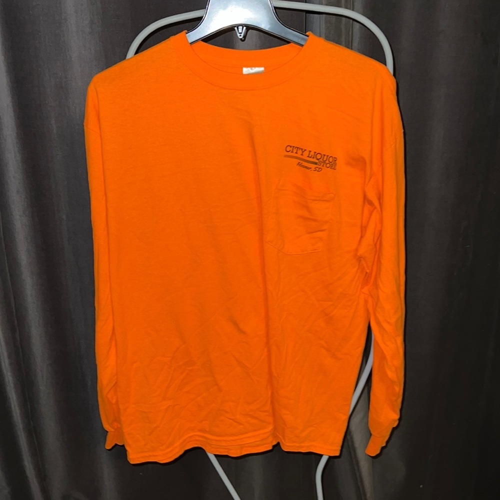 Mens long sleeve hunting/work orange shirt city liquor Hosmer South Dakota